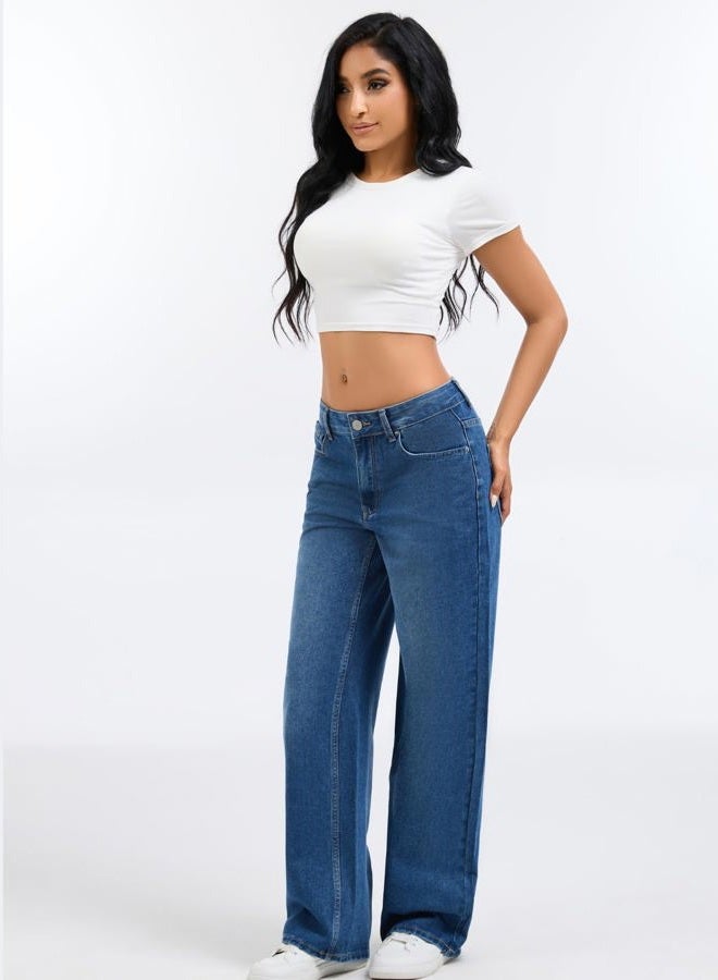 Wanduyini Straight Leg Jeans for Women Casual Washed Vintage Loose Fit Boyfriend Baggy Denim Pants, Mid Blue, M - Image 5
