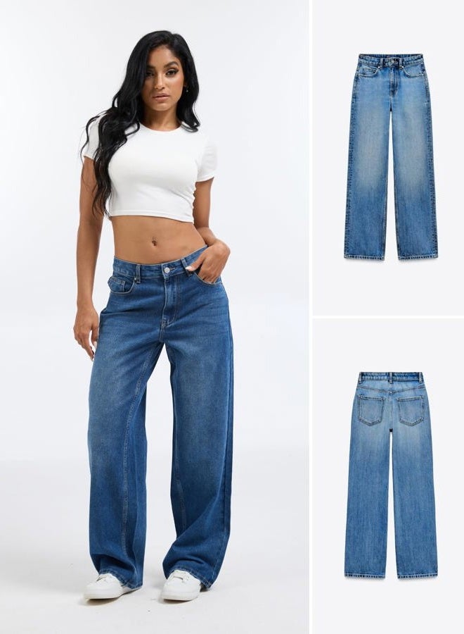 Wanduyini Straight Leg Jeans for Women Casual Washed Vintage Loose Fit Boyfriend Baggy Denim Pants, Mid Blue, M - Image 2