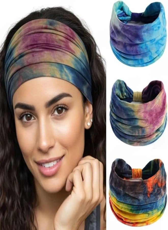 ربطات شعر بوهيمية (عبوة من 3 قطع) ربطات شعر قماشية عالية المرونة مناسبة للصالة الرياضية أو السفر أو الجري، مانعة للانزلاق، أنيقة (363 لونًا متعددًا) - Image 1