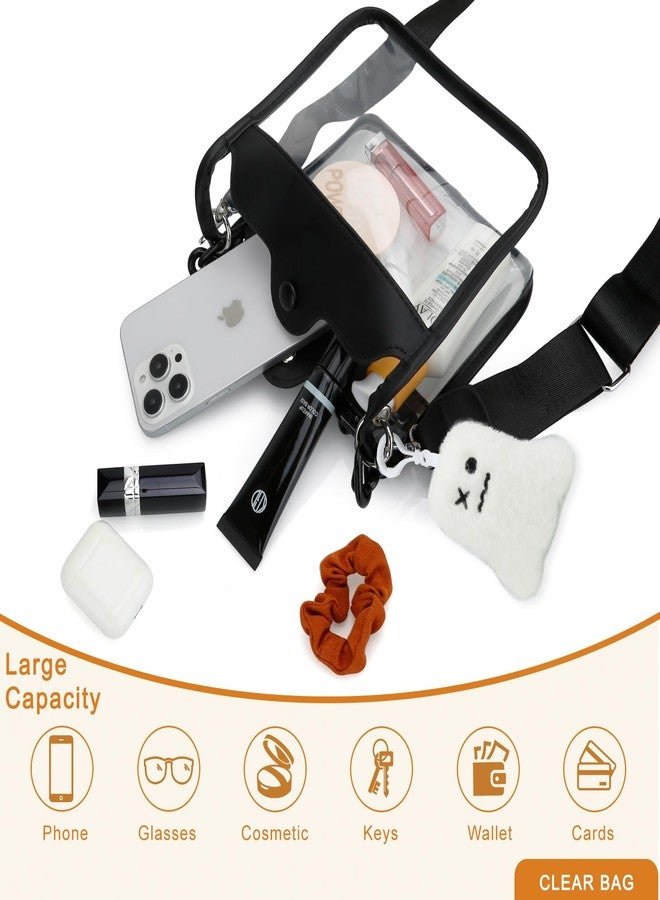 DOB SECHS Clear Bag for Stadium Approved Cross Body Transparent Concert Purse Small See Through Crossbody Bag for Sport Events Mini Cute Messenger Bag Clutch Purses Handbag Shoulder Sling Bags, Black - Image 5