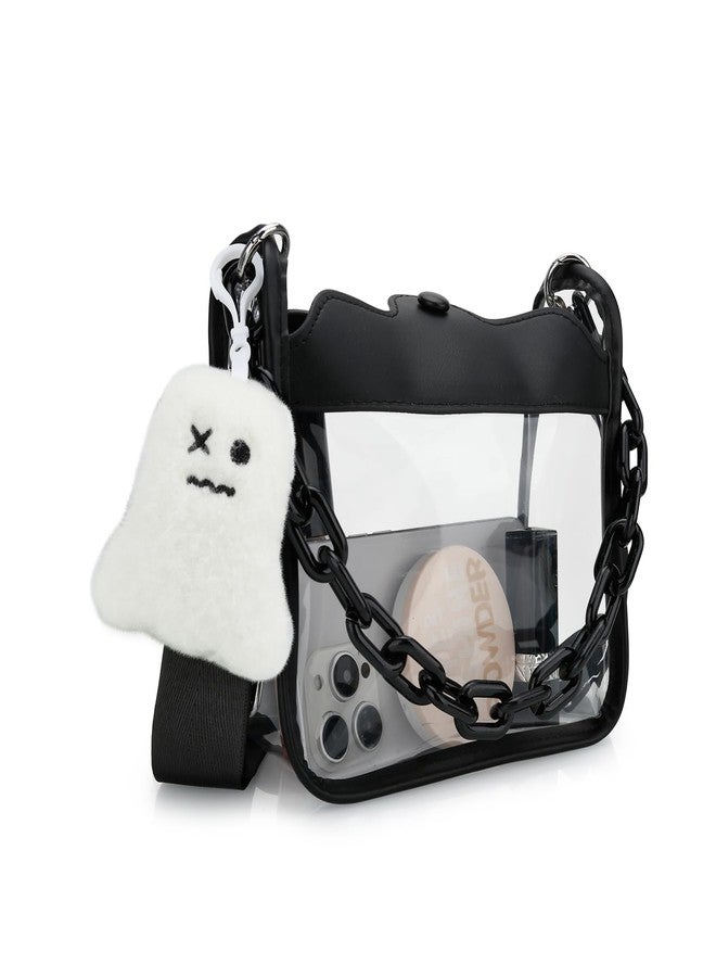 DOB SECHS Clear Bag for Stadium Approved Cross Body Transparent Concert Purse Small See Through Crossbody Bag for Sport Events Mini Cute Messenger Bag Clutch Purses Handbag Shoulder Sling Bags, Black - Image 1