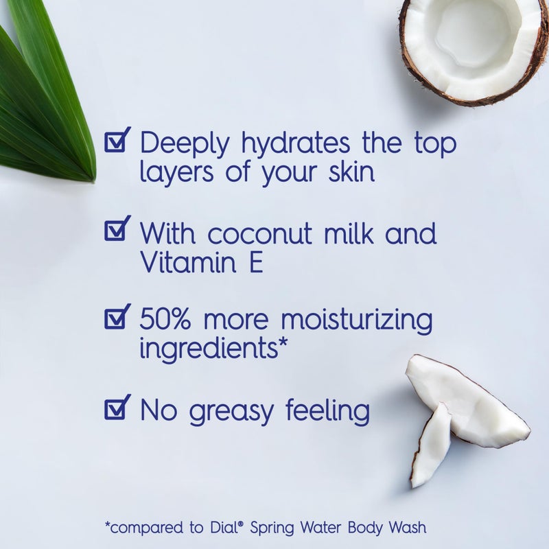Dial Body Wash, Healthy Hydration, Coconut Milk + Vitamin E, 16 fl oz (Pack of 4), Gentle, Leaves Skin Feeling Soft In 1 Shower, Dermatologist-Tested, No Parabens & Silicones - Image 3