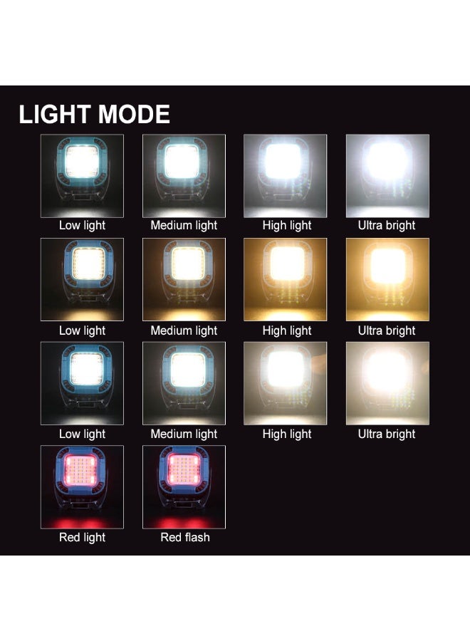 بلو فاير مصباح عمل صغير مربع متعدد الوظائف، مصباح LED مغناطيسي قابل لإعادة الشحن ومقاوم للماء IP65، للكامبينغ وإصلاح السيارات وحالات الطوارئ، مع 3 إعدادات سطوع وبطارية 1200 مللي أمبير. - Image 5