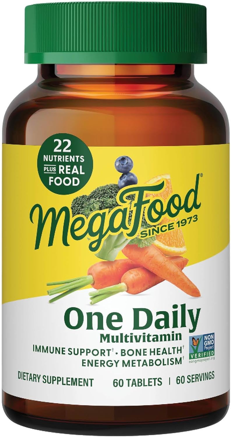 MegaFood One Daily Multivitamin  Multivitamin for Women and Men  with Real Food  Immune Support Supplement  Vitamin C  Vitamin B  Bone Health  Energy Metabolism  Vegetarian NonGMO  60 Tabs - Image 1