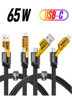 "2-Pack 4-in-1 Fast Charging Cable – 6.65ft Braided USB-C, USB-A & Lightning Cable, 65W Charging & Data Transfer for Phones, Tablets & More"
