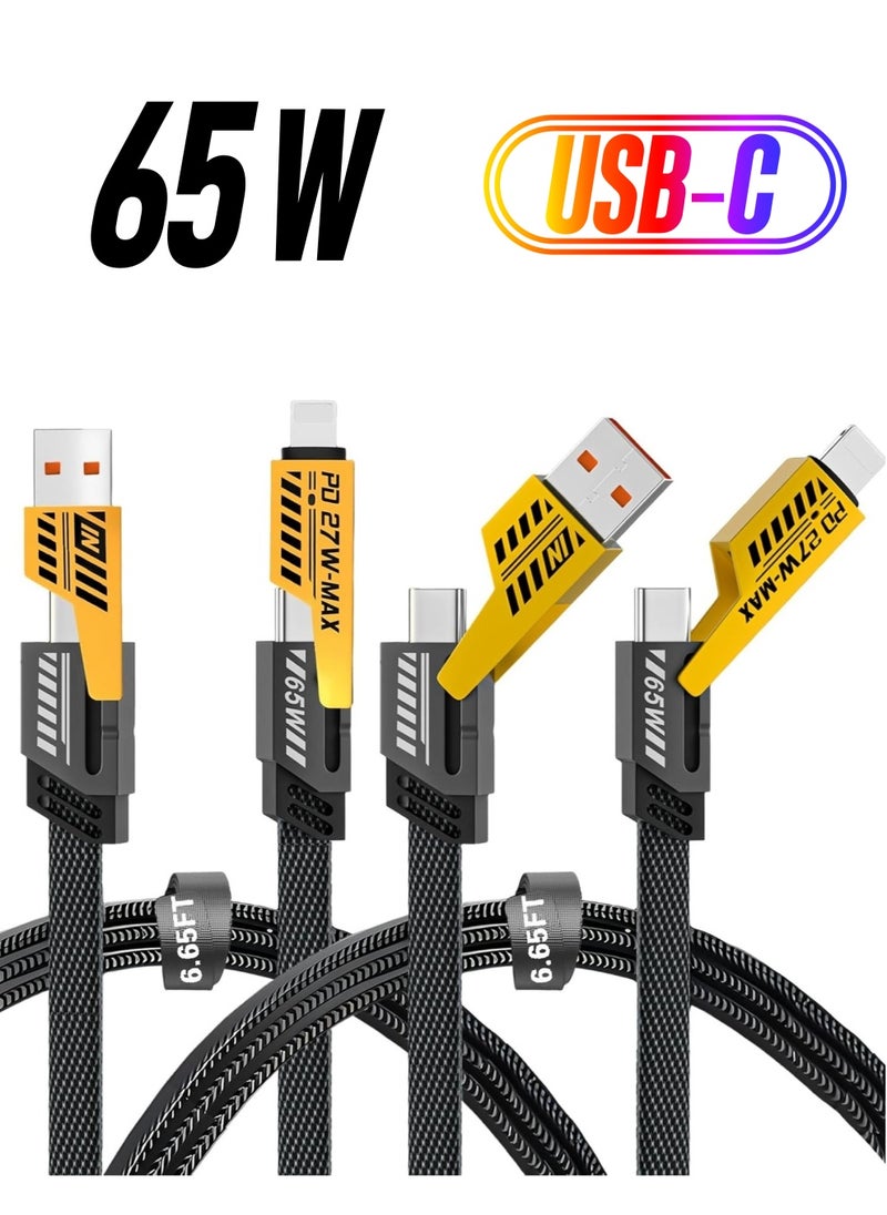 Generic - "2-Pack 4-in-1 Fast Charging Cable – 6.65ft Braided USB-C, USB-A & Lightning Cable, 65W Charging & Data Transfer for Phones, Tablets & More" - Image 1