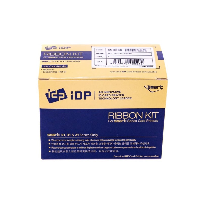 IDP IDP IDP Genuine SMART-31 and SMART-51 Series Card Printer Ribbon - YMCKO Color, Resin Black & Overlay Panel Ribbon w Cleaning Roller, 250 Cards/roll (Not Compatible with IDP Solid Printers) - Image 4