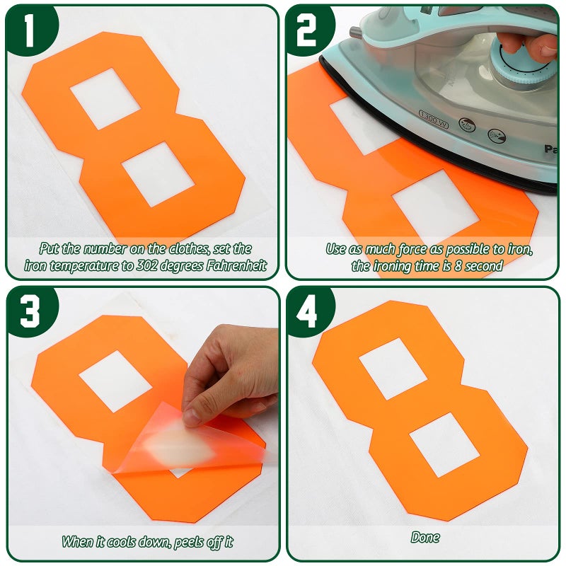 Zonon 22 Pieces Iron on Numbers T Shirt Heat Transfer 0 to 9 Jersey Numbers for Team Uniform Sports(Orange 8 Inch) - Image 4