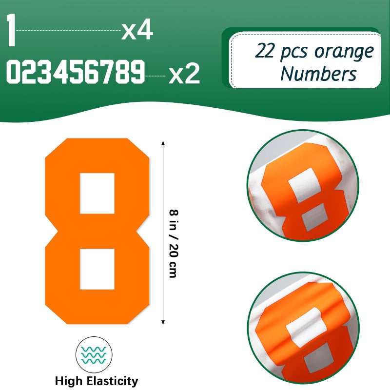 Zonon 22 Pieces Iron on Numbers T Shirt Heat Transfer 0 to 9 Jersey Numbers for Team Uniform Sports(Orange 8 Inch) - Image 3