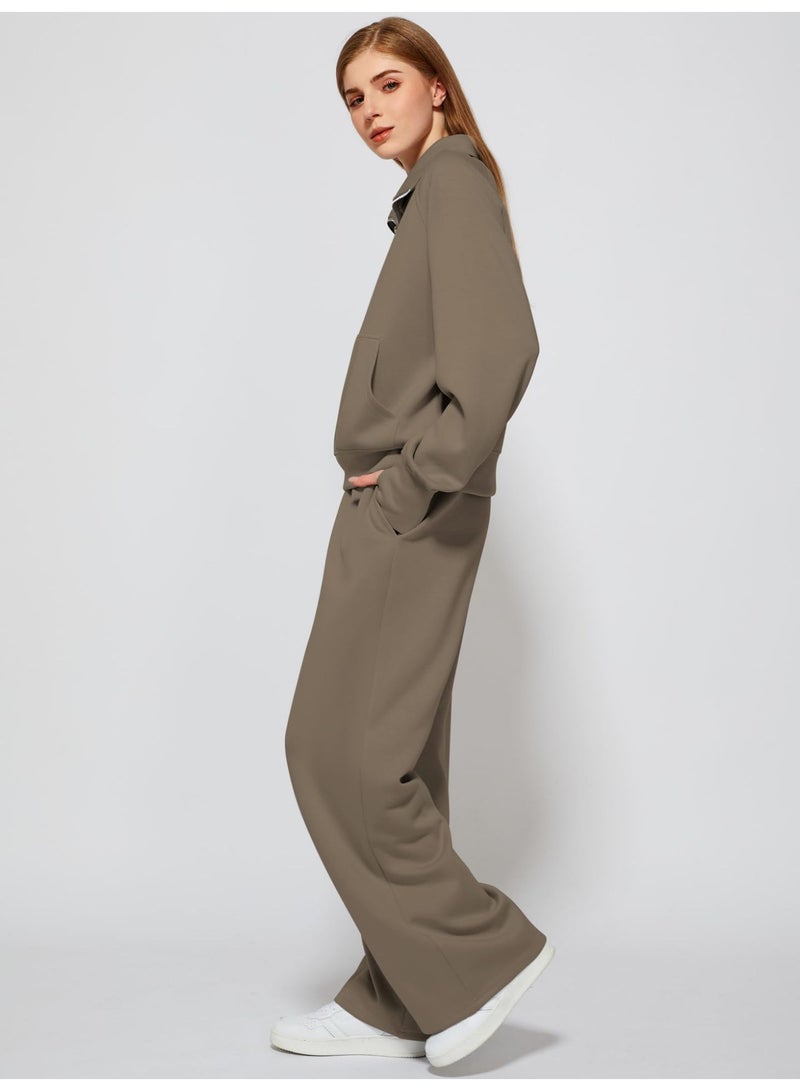 general 2025 - 2026 Women's Two-Piece Ultra-Large Half-Zip Sweatshirt and Wide Leg Sweatpants Casual Set - Image 2