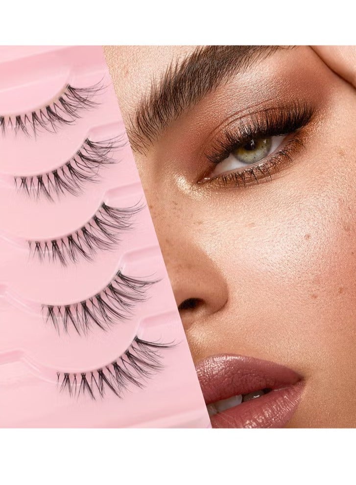 أم جي زي 5 أزواج من الرموش الصناعية، رموش صناعية متقاطعة متعددة الطبقات، رموش نصفية ناعمة على شكل عين القطة بمظهر طبيعي، رموش صناعية ناعمة من فرو المنك - Image 1