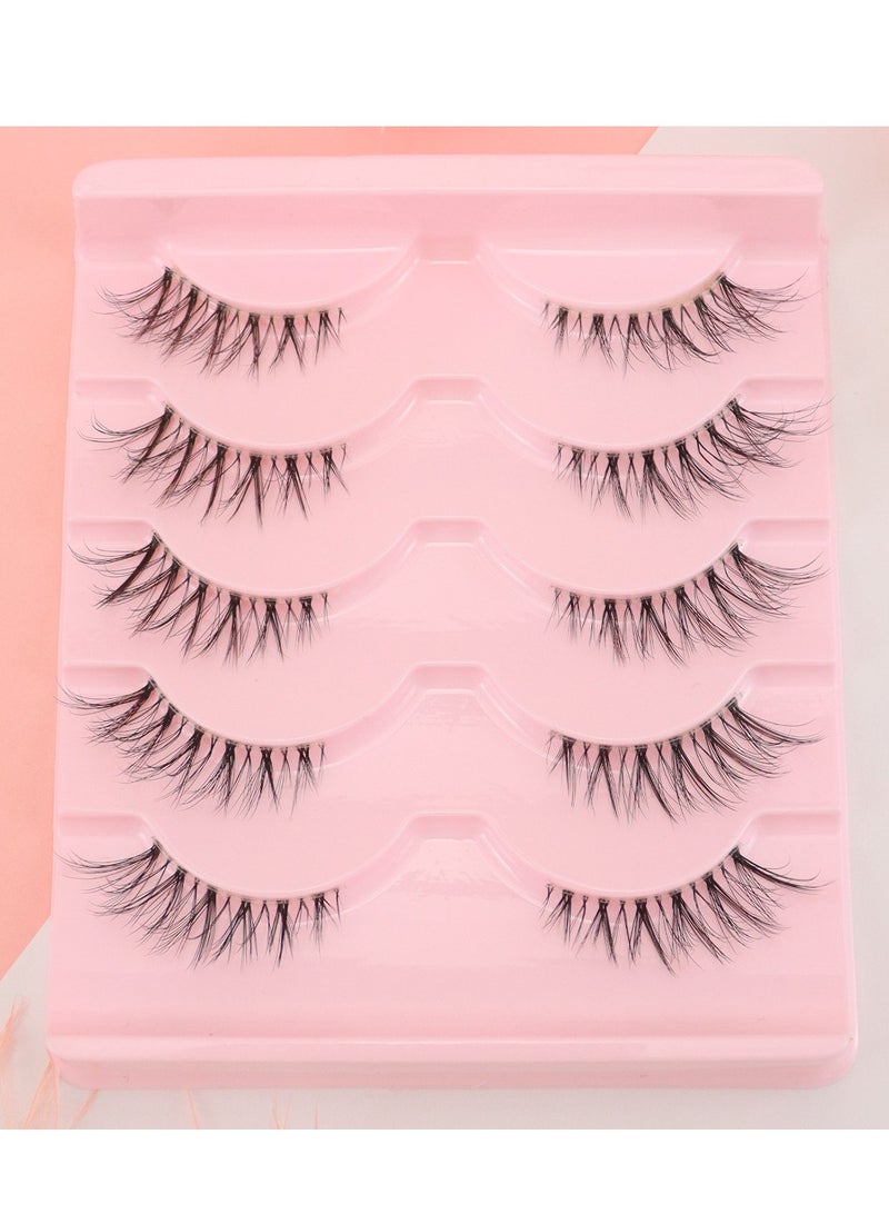 أم جي زي 5 أزواج من الرموش الصناعية، رموش صناعية متقاطعة متعددة الطبقات، رموش نصفية ناعمة على شكل عين القطة بمظهر طبيعي، رموش صناعية ناعمة من فرو المنك - Image 2