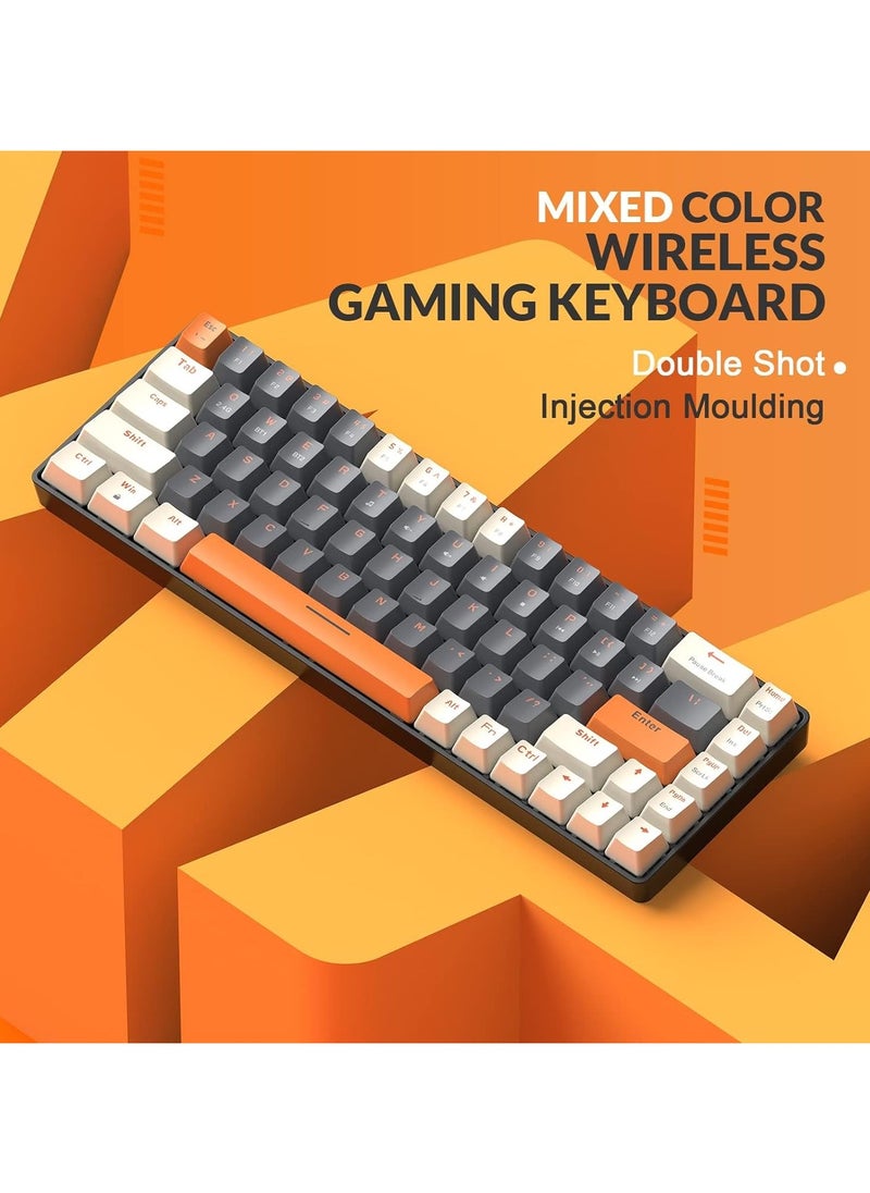 Generic K68 Wireless Mechanical Keyboard, Bluetooth 5.0/2.4G 68-Key Hot Swappable Professional Keyboard with Keycap Puller, Blue Switch for Mac Windows Milkshake Brown  - Image 4