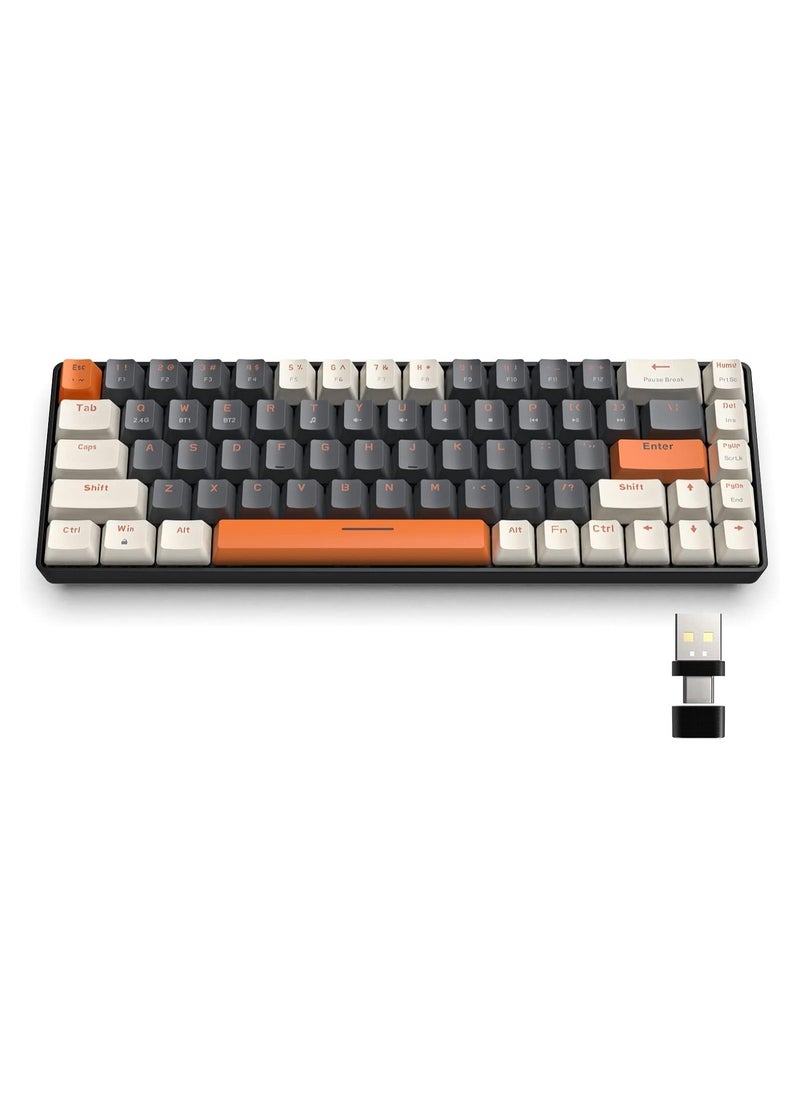 Generic K68 Wireless Mechanical Keyboard, Bluetooth 5.0/2.4G 68-Key Hot Swappable Professional Keyboard with Keycap Puller, Blue Switch for Mac Windows Milkshake Brown  - Image 1