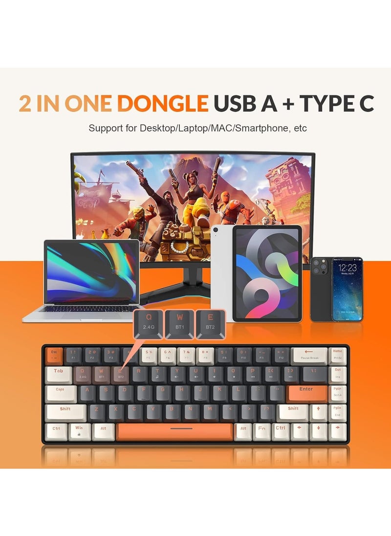 Generic K68 Wireless Mechanical Keyboard, Bluetooth 5.0/2.4G 68-Key Hot Swappable Professional Keyboard with Keycap Puller, Blue Switch for Mac Windows Milkshake Brown  - Image 2