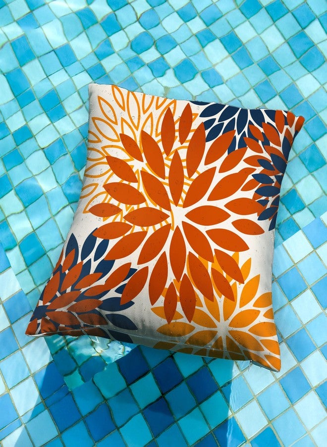 DFXSZ Orange Blue Flower Pillow Covers 18x18 Inch Set of 2 Fall Throw Pillows Outdoor Waterproof Decor for Living Room Sofa Patio Funiture Garden Floral Polyester Pillow Covers 012C18 - Image 2