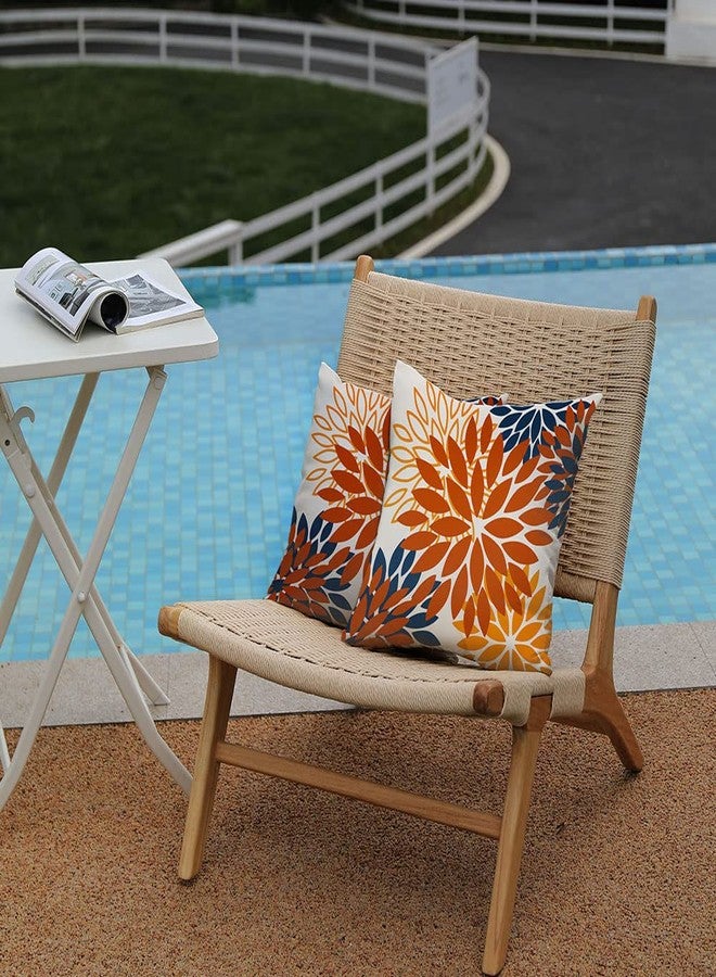 DFXSZ Orange Blue Flower Pillow Covers 18x18 Inch Set of 2 Fall Throw Pillows Outdoor Waterproof Decor for Living Room Sofa Patio Funiture Garden Floral Polyester Pillow Covers 012C18 - Image 3