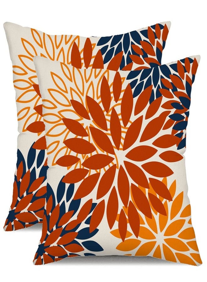 DFXSZ Orange Blue Flower Pillow Covers 18x18 Inch Set of 2 Fall Throw Pillows Outdoor Waterproof Decor for Living Room Sofa Patio Funiture Garden Floral Polyester Pillow Covers 012C18 - Image 1