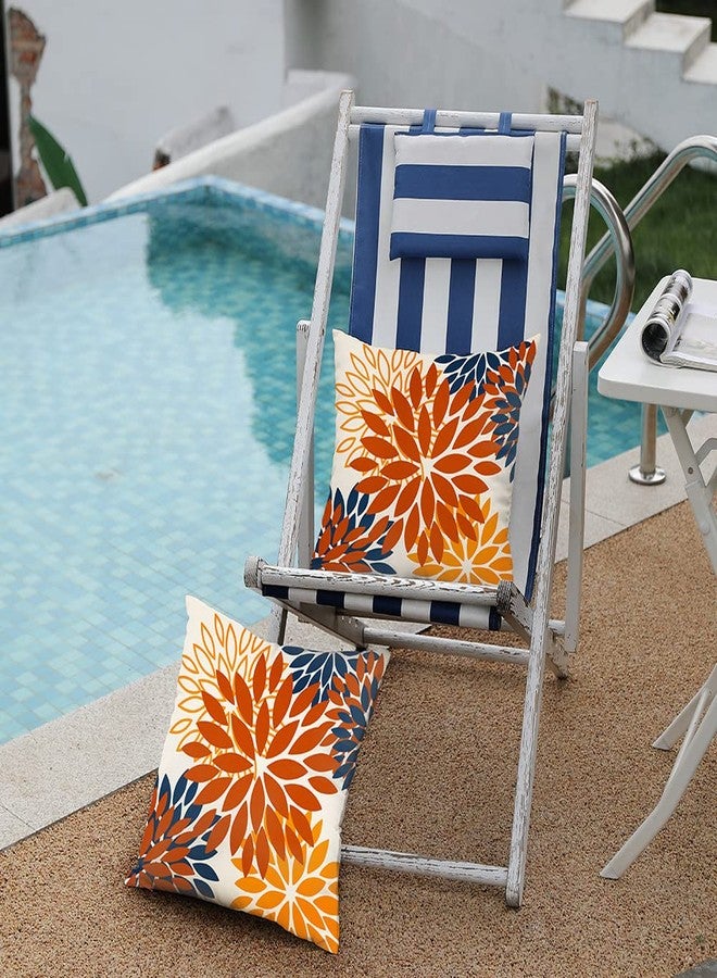DFXSZ Orange Blue Flower Pillow Covers 18x18 Inch Set of 2 Fall Throw Pillows Outdoor Waterproof Decor for Living Room Sofa Patio Funiture Garden Floral Polyester Pillow Covers 012C18 - Image 4