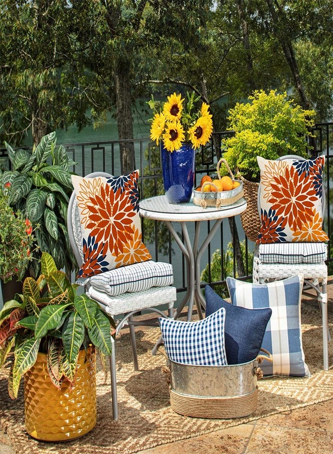 DFXSZ Orange Blue Flower Pillow Covers 18x18 Inch Set of 2 Fall Throw Pillows Outdoor Waterproof Decor for Living Room Sofa Patio Funiture Garden Floral Polyester Pillow Covers 012C18 - Image 5