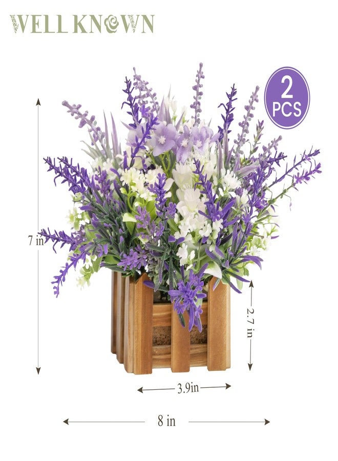 WELL KNOWN Artificial Lavender Plants in Wooden Baskets, Artificial Mini White Flower Arrangement in Planter for Home Hotel Office Table Wedding Centerpieces & Gift(Set of 2) - Image 2