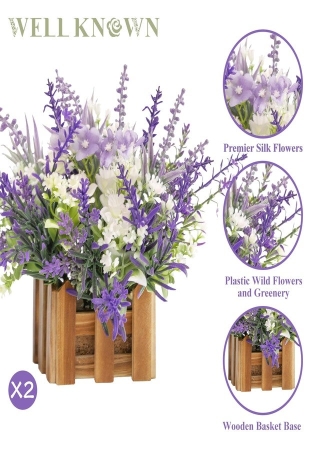 WELL KNOWN Artificial Lavender Plants in Wooden Baskets, Artificial Mini White Flower Arrangement in Planter for Home Hotel Office Table Wedding Centerpieces & Gift(Set of 2) - Image 5