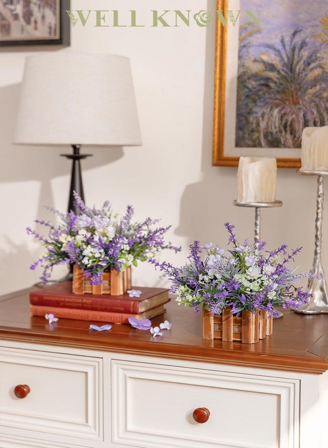 WELL KNOWN Artificial Lavender Plants in Wooden Baskets, Artificial Mini White Flower Arrangement in Planter for Home Hotel Office Table Wedding Centerpieces & Gift(Set of 2) - Image 4