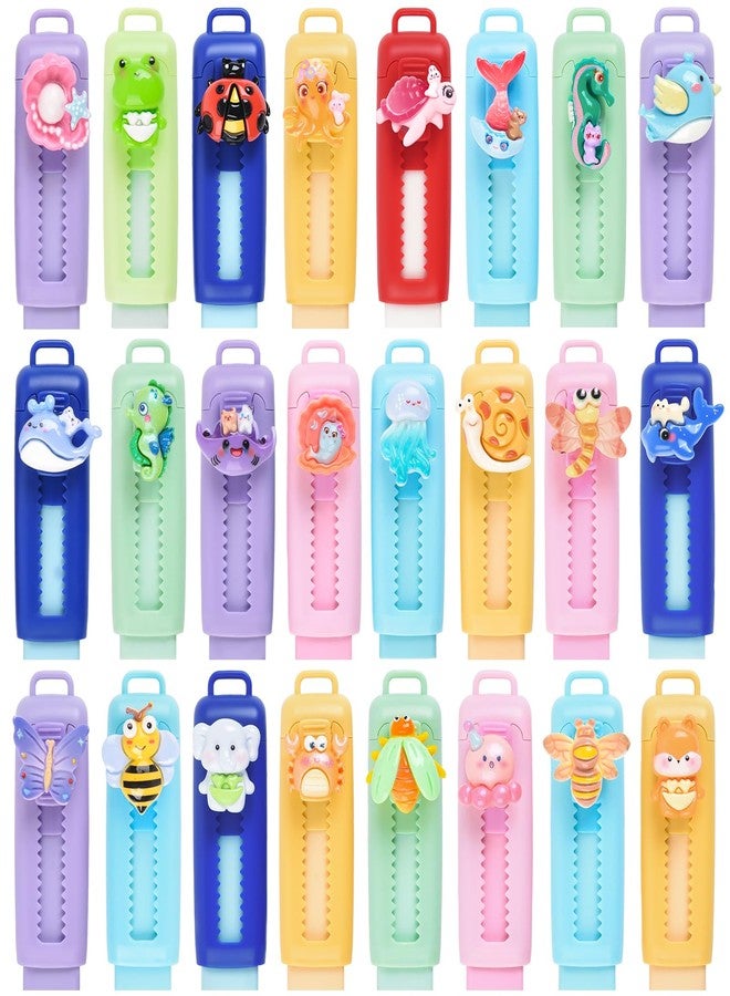 LiYiQ 24 Pcs Cute Animals Retractable Eraser for Pencils Cute Supplies Kawaii Erasers Fun Cartoon Erasers Classroom Supplies Party Favors Gift - Image 1