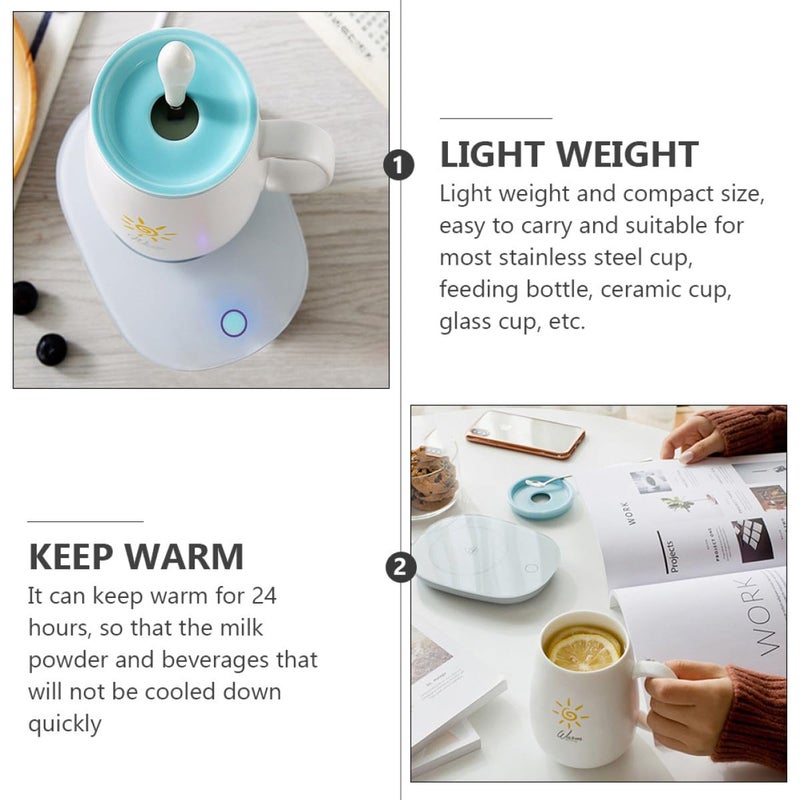 USB Heated Coffee Mug Warmer With Tempered Glass Panel White Compact Portable - Image 3