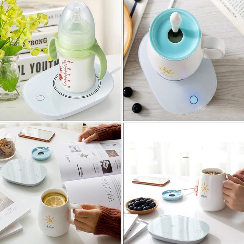 USB Heated Coffee Mug Warmer With Tempered Glass Panel White Compact Portable - Image 4
