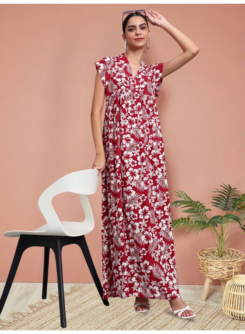 الايا جلابية قطنية مطبوعة بأكمام كاب للسيدات - Image 1