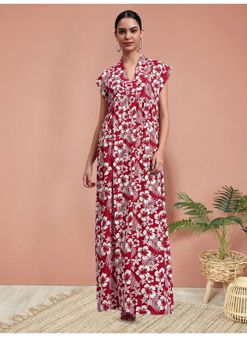 الايا جلابية قطنية مطبوعة بأكمام كاب للسيدات - Image 3