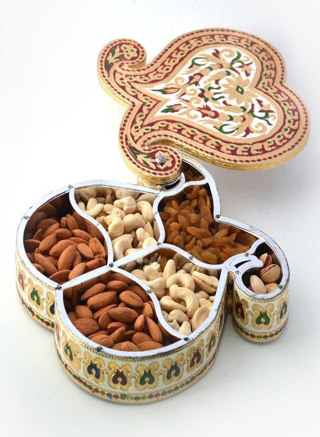 Little India Double Paisley Design Gold Meenakari Dryfruit Box (429, Gold) - Image 2