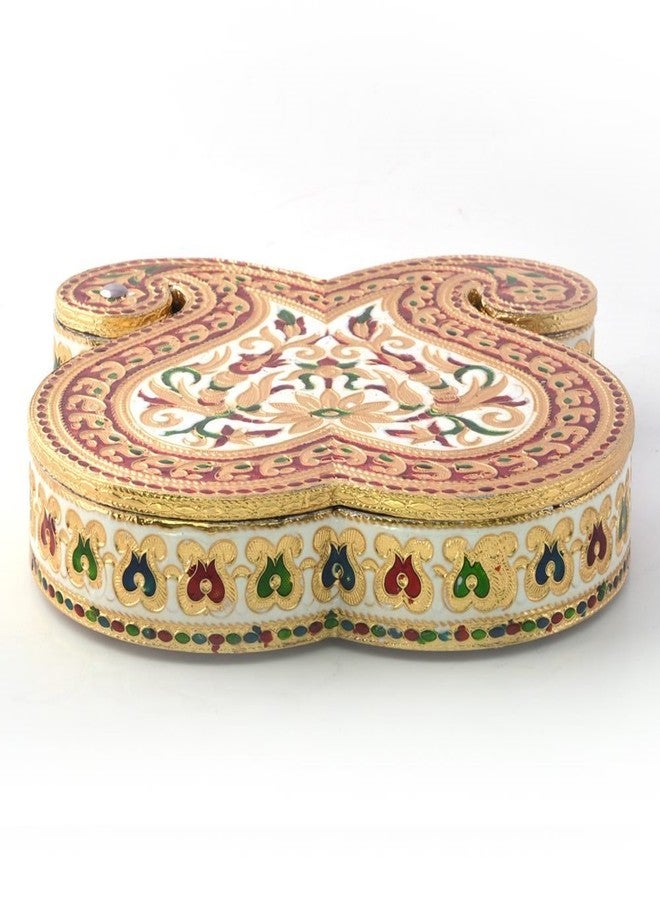Little India Double Paisley Design Gold Meenakari Dryfruit Box (429, Gold) - Image 3