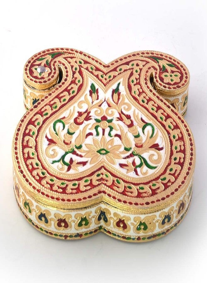 Little India Double Paisley Design Gold Meenakari Dryfruit Box (429, Gold) - Image 1
