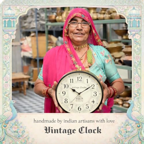 Vintage Clock Handcrafted Double Analog Side Clock with World Time & English Numbers 1 Year Warranty (12 Inches Size, Rose Gold Finish, Floral Design, VC-65471), Iron - Image 4