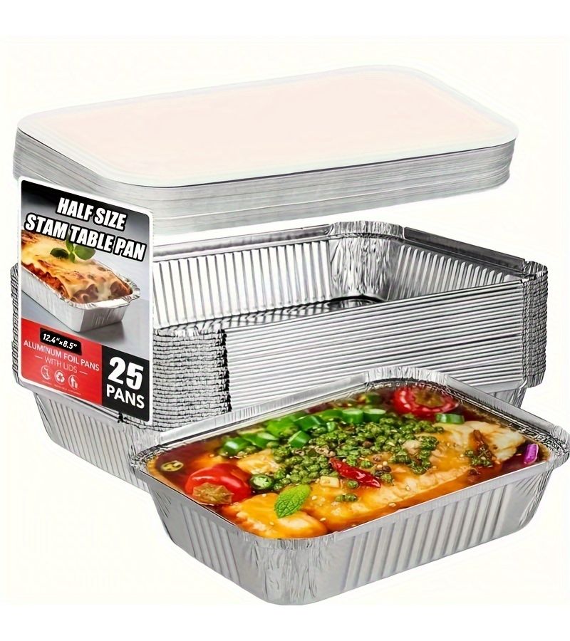 25 Pcs Heavy Duty Aluminum Foil Pans With Lids 9 By 13 Inches 76 Ounce For Baking Roasting Cooking - Image 1