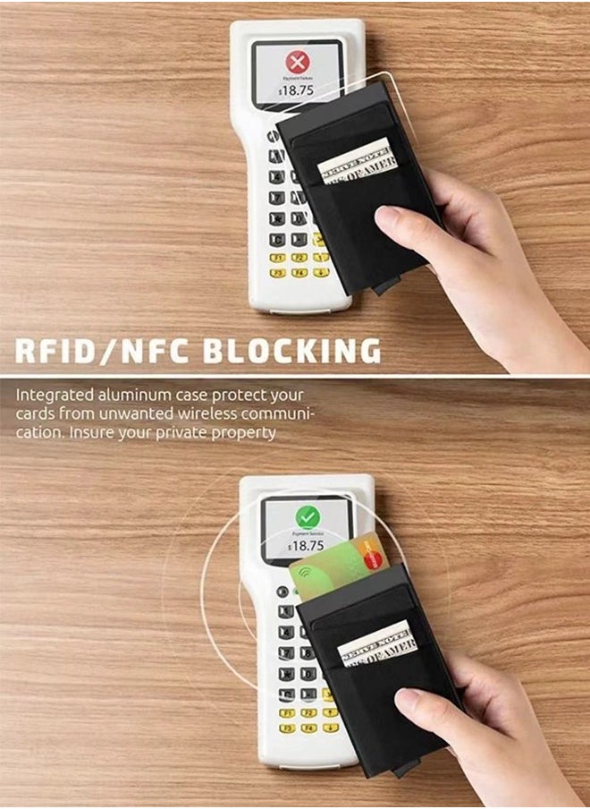 Generic Business Card Holder with Money Pocket Pop Up Wallet RFID Blocking Slim Metal Bank Card Case Holds 5 Cards and Notes Black  - Image 2