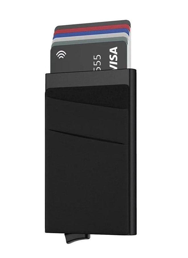 Generic Business Card Holder with Money Pocket Pop Up Wallet RFID Blocking Slim Metal Bank Card Case Holds 5 Cards and Notes Black  - Image 1
