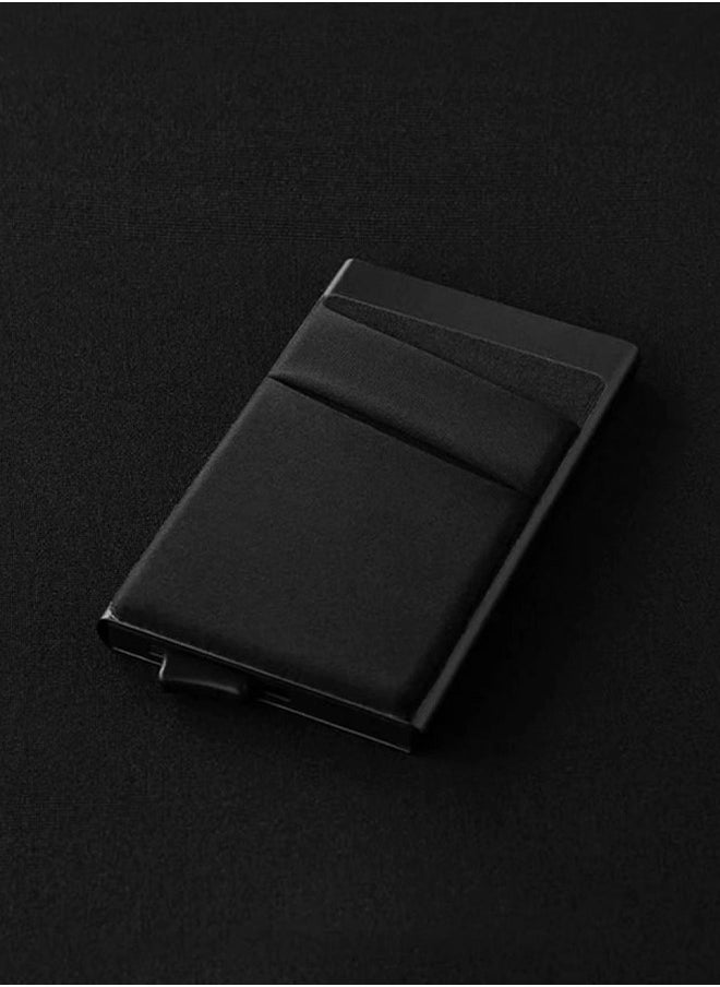 Generic Business Card Holder with Money Pocket Pop Up Wallet RFID Blocking Slim Metal Bank Card Case Holds 5 Cards and Notes Black  - Image 5