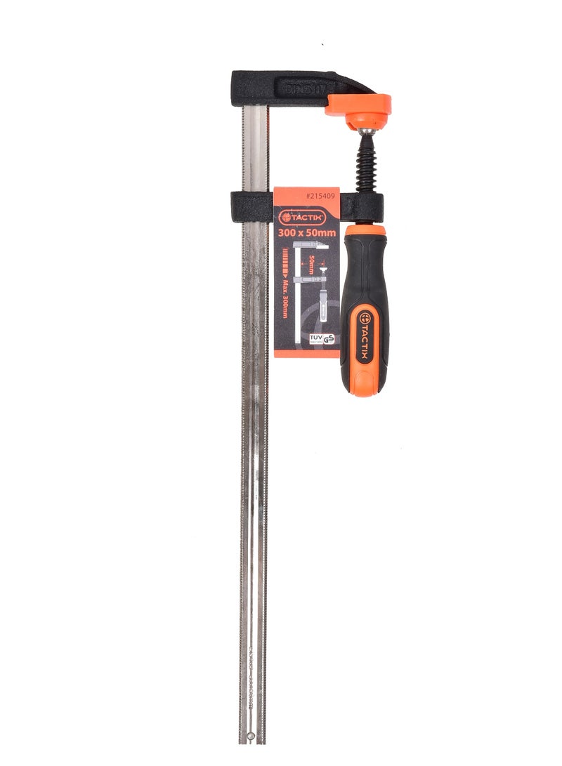 Tactix F-Clamp 300 x 50mm, Heavy Duty Cast Iron Body, Non-Slip Bi-Material Handle, Durable Clamping Tool for Woodworking, DIY Projects, Carpentry & Workshop Use- 215409 - Image 2