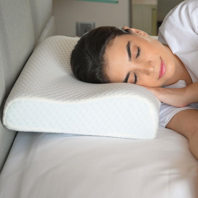 MEMORY FOAM CONTOUR PILLOW FOR NECK SUPPORT ORTHOPEDIC DESIGN FOR BACK SIDE AND STOMACH SLEEPERS WHITE