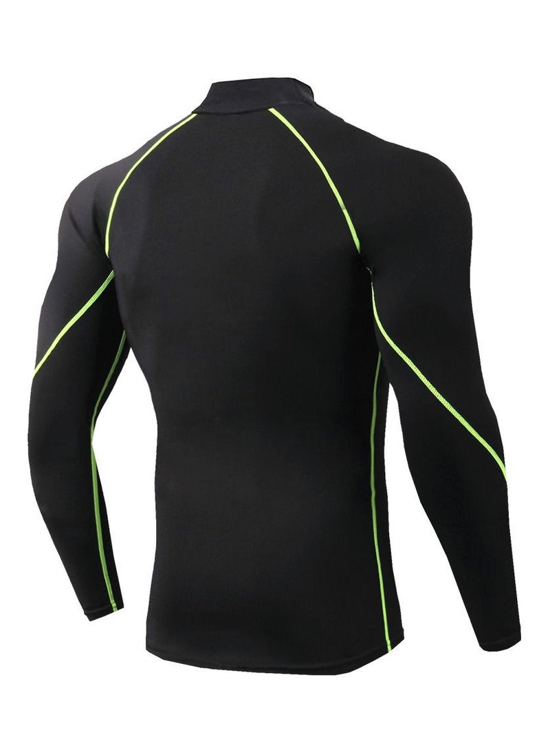 Loquat Men Quick Dry Breathable Sports Long Sleeve T-Shirt Black/Green  - Image 2