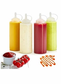Y&D 4Pcs Squeeze Squirt Condiment Bottles with Cap Lids and Discrete Measurements for Sauce Ketchup Bbq Dressing Paint Workshop Pancake Art Dispenser, Perfect Condiments, Oil, Liquids - 240ml  - Image 1