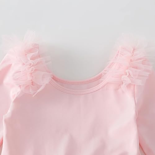 KARETT Toddler Tutu with Long Sleeve Ballerina Dance Outfits Ballet Leotards for Girls Pink 1-2Y - Image 5