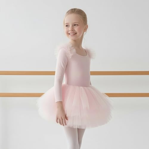 KARETT Toddler Tutu with Long Sleeve Ballerina Dance Outfits Ballet Leotards for Girls Pink 1-2Y - Image 4