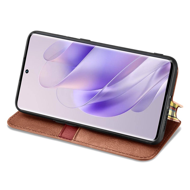 BURAQ Case Cover For Infinix Zero 30 5G Cubic Grid Pressed Magnetic Leather Phone Case(Brown) - Image 5