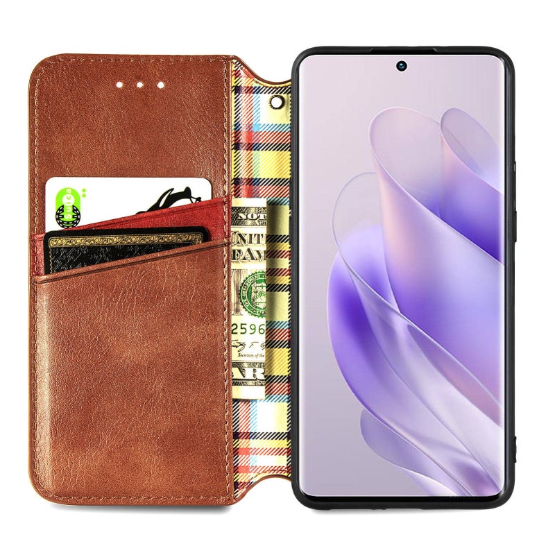 BURAQ Case Cover For Infinix Zero 30 5G Cubic Grid Pressed Magnetic Leather Phone Case(Brown) - Image 4