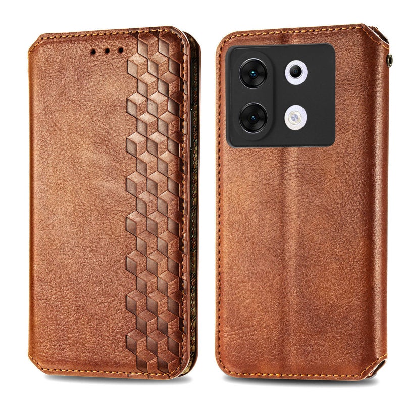 BURAQ Case Cover For Infinix Zero 30 5G Cubic Grid Pressed Magnetic Leather Phone Case(Brown) - Image 1