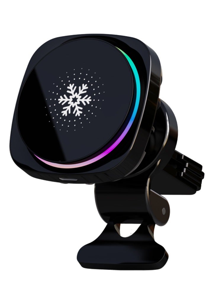 Magnetic  Car Mobile Holders with Cooling Fan & RGB Light - 360° Adjustable Air Vent Mount, 15W Fast Wireless Charging , Auto-Clamp & Strong Suction, Detachable , Acrylic Panel, Compatible with all Qi-Wireless Charging Phones - Image 1
